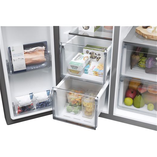 Haier SBS 90 Series 7 American Fridge Freezer - Silver - Close up Drawers shot